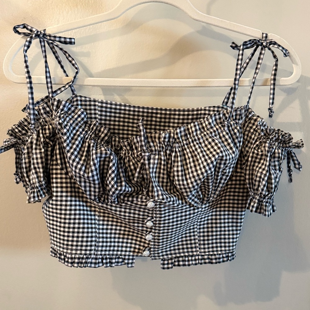 Black and White Gingham Off-Shoulder Top